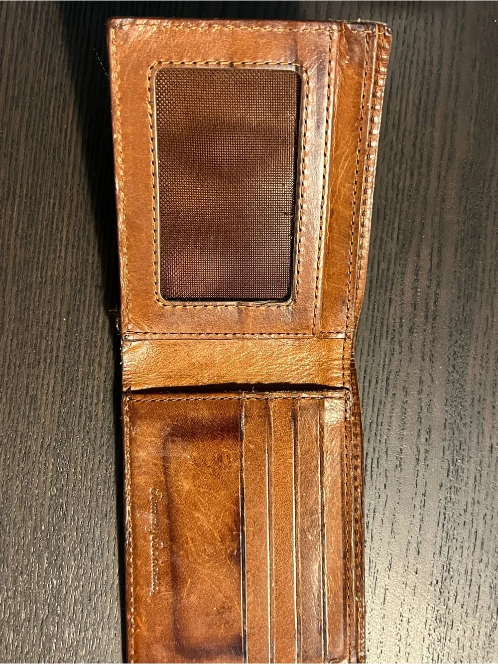 Vintage Tommy Bahama Genuine Leather Bifold Wallet Brown Distressed ID Window